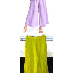 FLAX | Wide Leg Linen Capri Pants - LIME GREEN 🍏